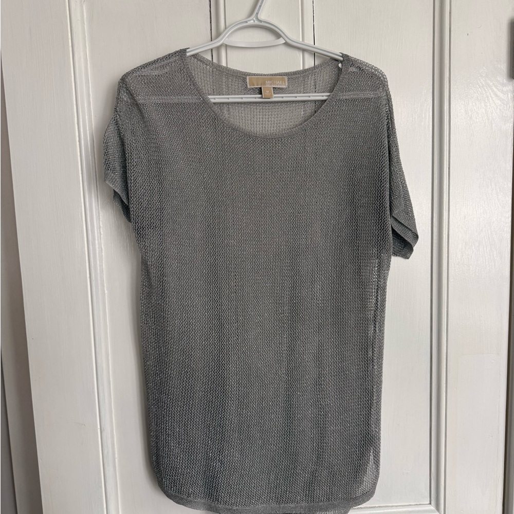 Michael Kors - Silver Short-Sleeve Metallic Knit Tee - size medium